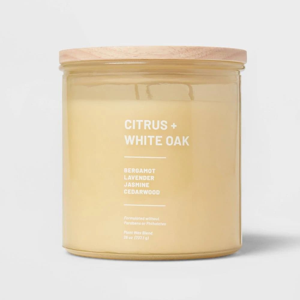 3-Wick Tinted Glass Citrus + White Oak Lidded Jar Candle 26oz - Threshold