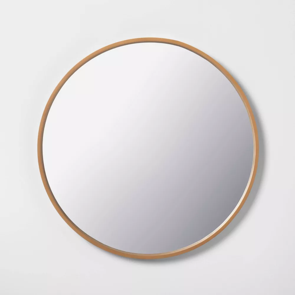 30" Round Wood Framed Wall Mirror Natural - Hearth & Hand with Magnolia