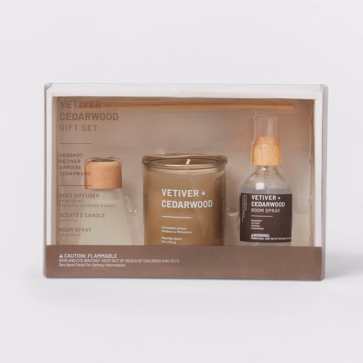 3pk Diffuser Candle Room Spray Gift Set Vetiver Cedarwood - Threshold
