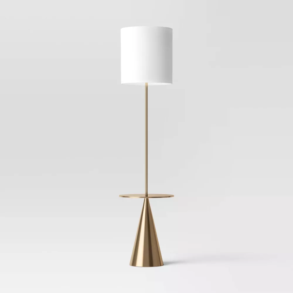 Modern Floor Lamp with Table Brass - Threshold