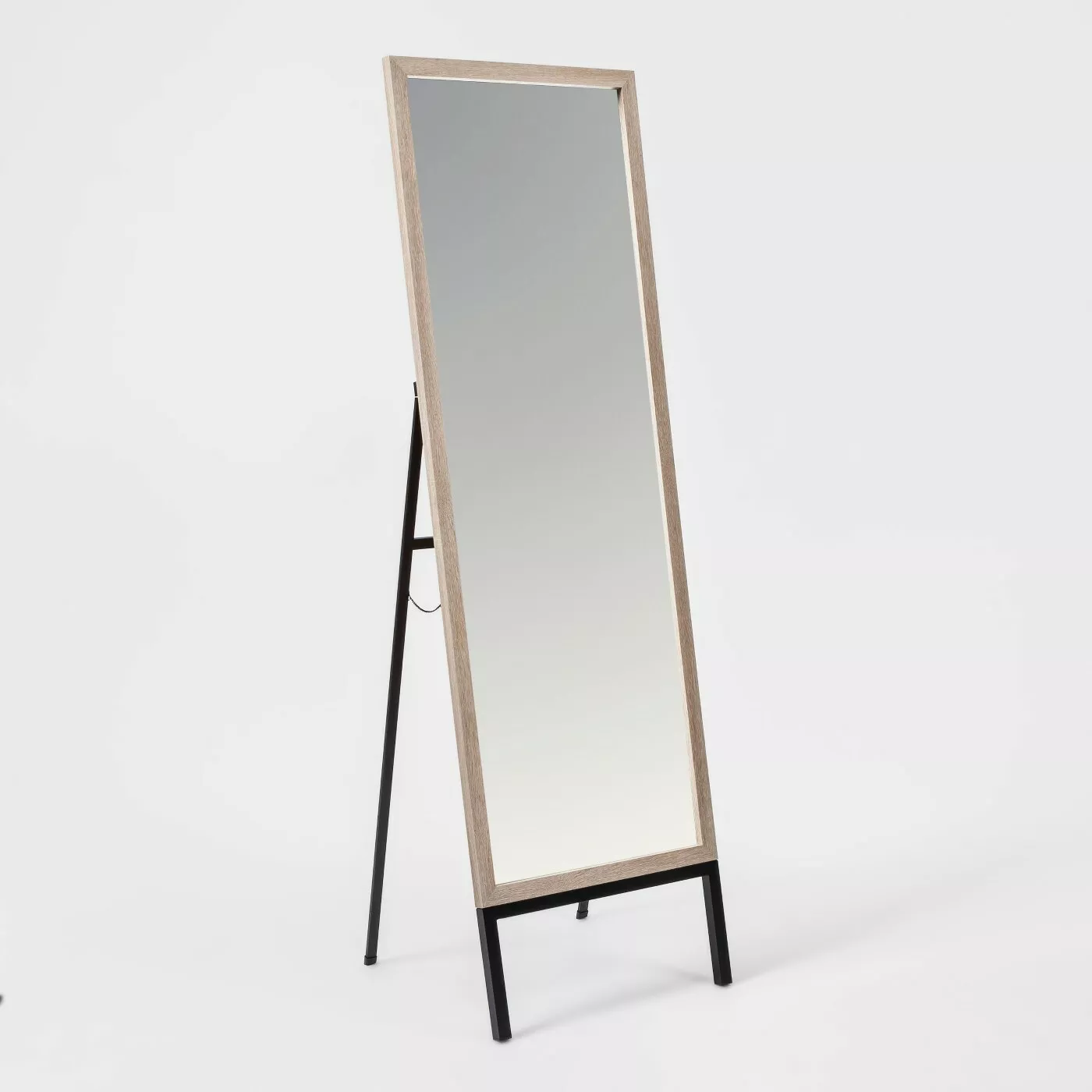 20" x 66" Oak and Metal Modern Floor Mirror Brown