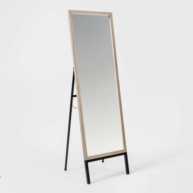 20" x 66" Oak and Metal Modern Floor Mirror Brown